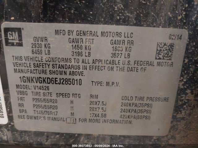 Chevrolet Traverse 1lt 2014 1GNKVGKD6EJ285010 Image 9