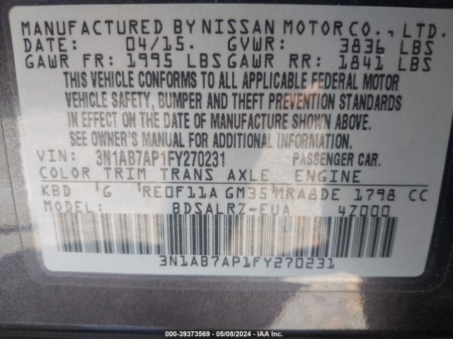 3N1AB7AP1FY270231 Nissan SENTRA SR