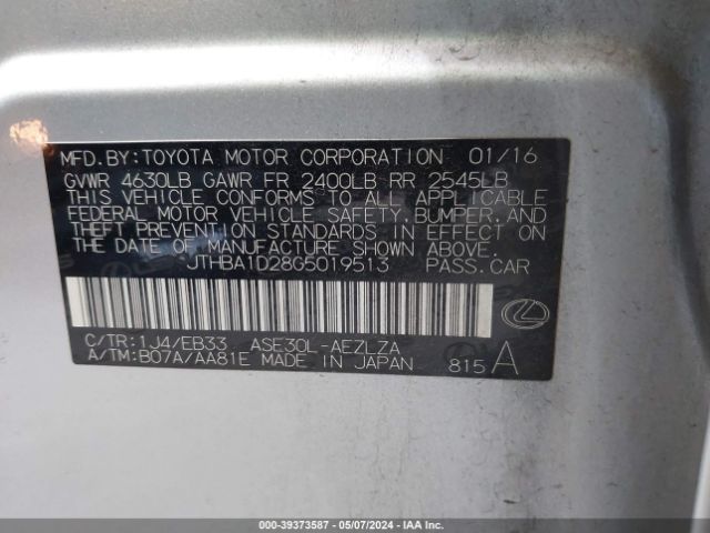 JTHBA1D28G5019513 Lexus IS 200T