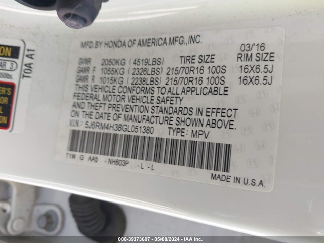 Honda CR-V LX 2016 5J6RM4H38GL051380 Image 9
