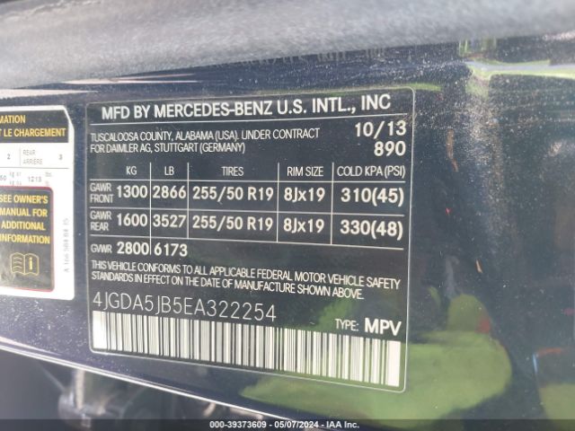 4JGDA5JB5EA322254 Mercedes-Benz ML 350