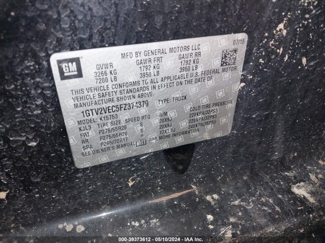GMC Sierra 1500 Slt 2015 1GTV2VEC5FZ374379 Image 9