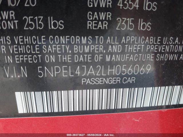 5NPEL4JA2LH056069 Hyundai SONATA SEL
