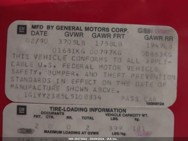 1990 CHEVROLET CORVETTE 1G1YY2385L5108834 Photo 8
