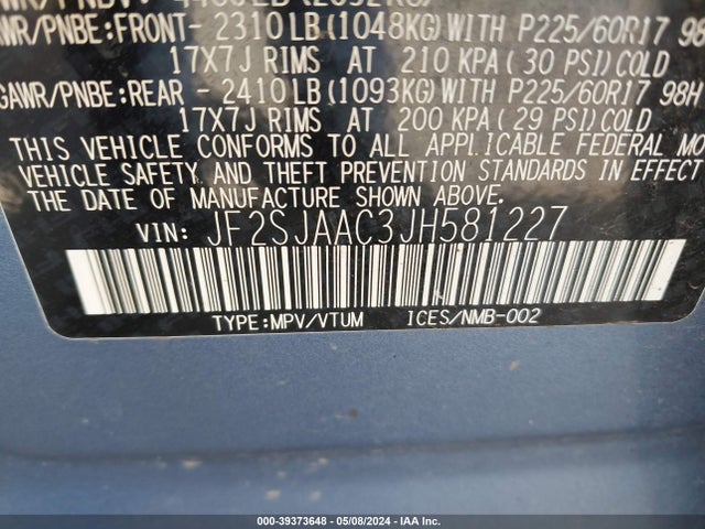Subaru Forester 2.5i 2018 JF2SJAAC3JH581227 Image 9