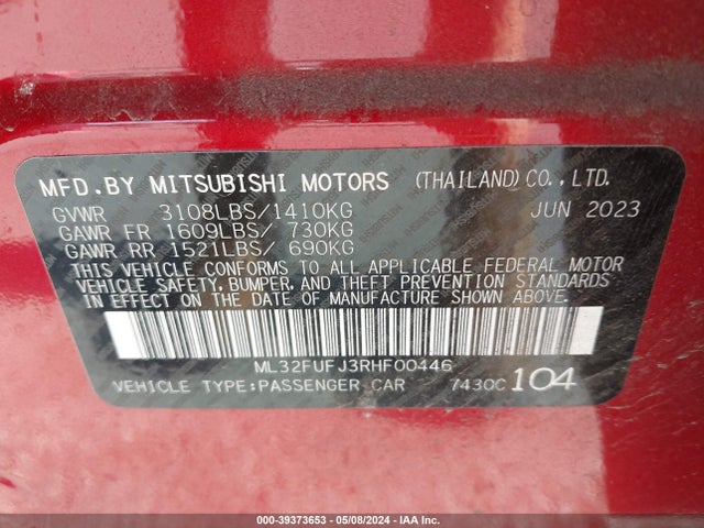 ML32FUFJ3RHF00446 Mitsubishi Mirage G4 Es