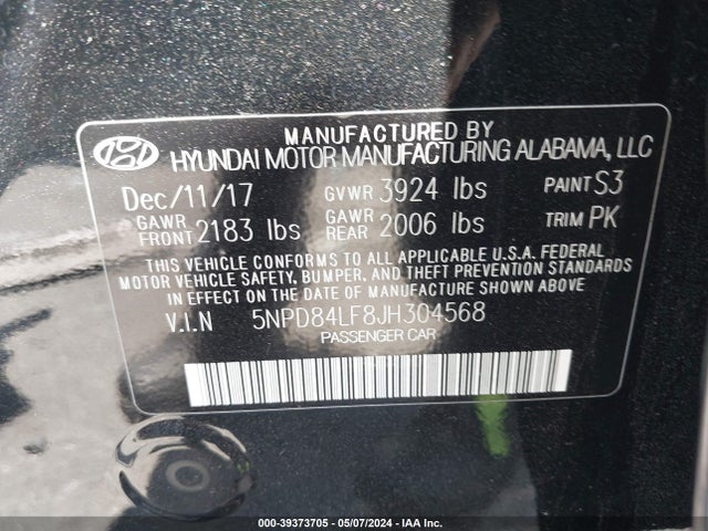 Hyundai ELANTRA SEL 2018 5NPD84LF8JH304568 Image 9