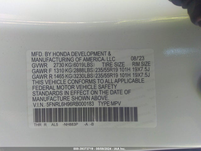 Honda Odyssey Elite 2024 5FNRL6H96RB000183 Image 9