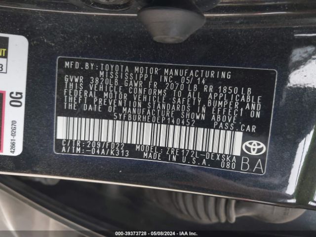 5YFBURHE0EP140452 Toyota Corolla S