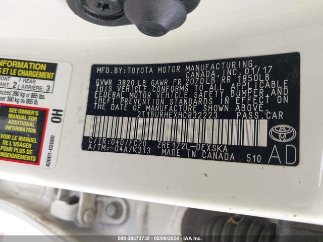 Toyota COROLLA SE 2017 2T1BURHEXHC832223 Image 9