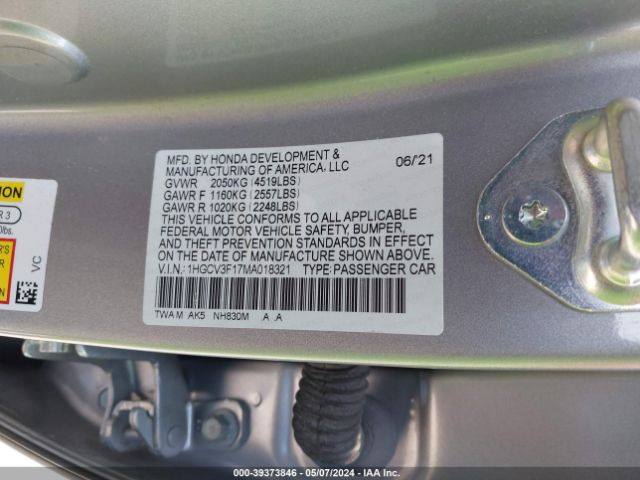 1HGCV3F17MA018321 Honda ACCORD HYBRID