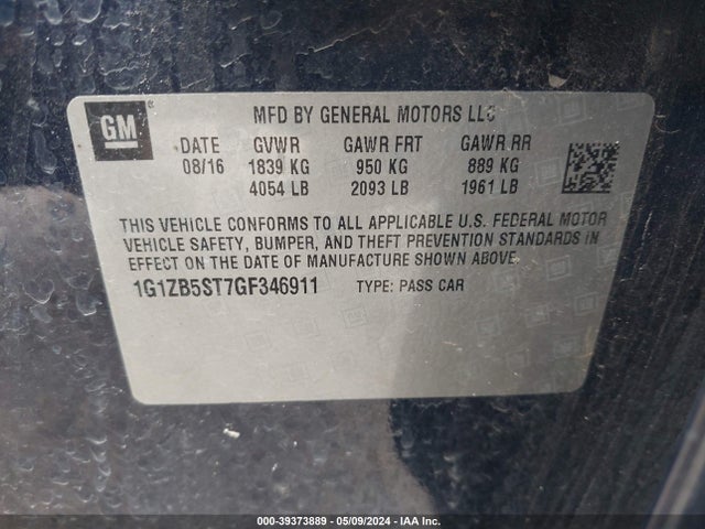 Chevrolet MALIBU LS 2016 1G1ZB5ST7GF346911 Image 9