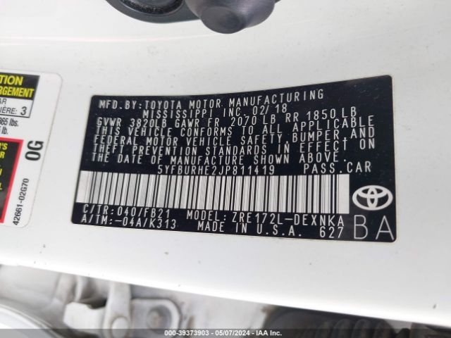 5YFBURHE2JP811419 Toyota COROLLA LE