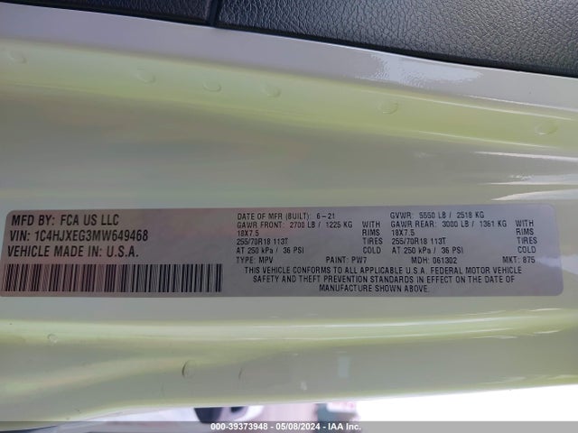 1C4HJXEG3MW649468 Jeep Wrangler Unlimited Sahara Altitude 4x4