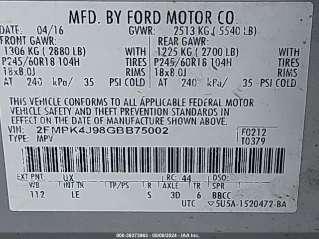 Ford EDGE SEL 2016 2FMPK4J98GBB75002 Image 9