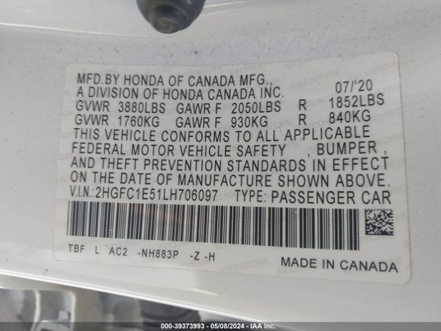 2HGFC1E51LH706097 Honda CIVIC SI SEDAN