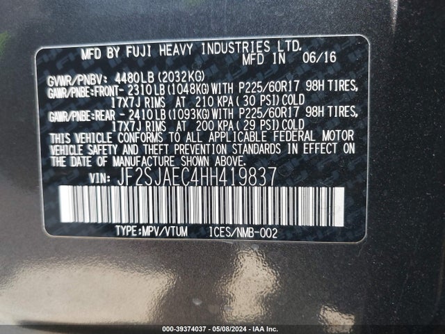 Subaru Forester 2.5i Premium 2017 JF2SJAEC4HH419837 Image 9