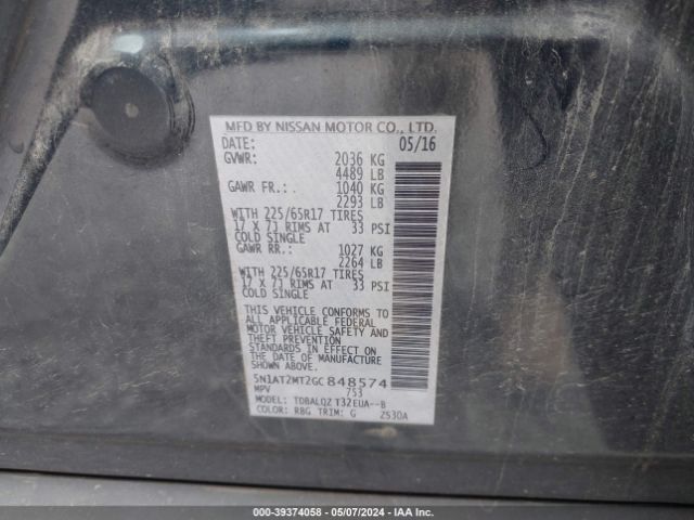 5N1AT2MT2GC848574 Nissan ROGUE SV