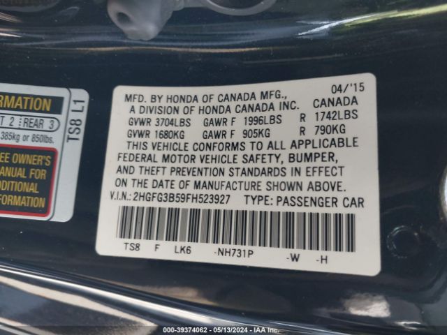2HGFG3B59FH523927 Honda Civic Lx