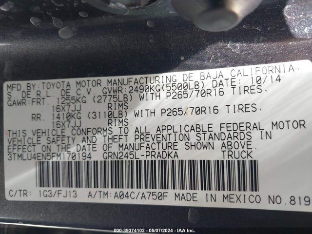 Toyota Tacoma Base V6 2015 3TMLU4EN5FM170194 Image 9