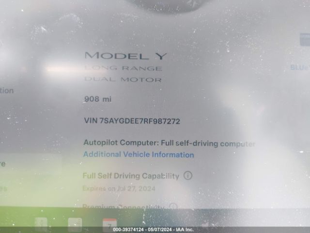 7SAYGDEE7RF987272 Tesla Model Y Long Range Dual Motor All-wheel Drive