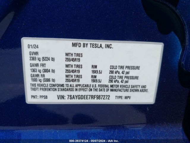 7SAYGDEE7RF987272 Tesla Model Y Long Range Dual Motor All-wheel Drive