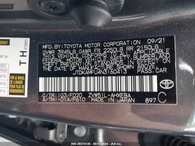 Toyota Prius Le 2022 JTDKAMFU4N3160413 Image 9