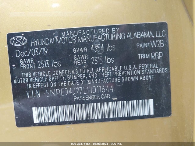Hyundai Sonata Sel Plus 2020 5NPEJ4J27LH011644 Image 9