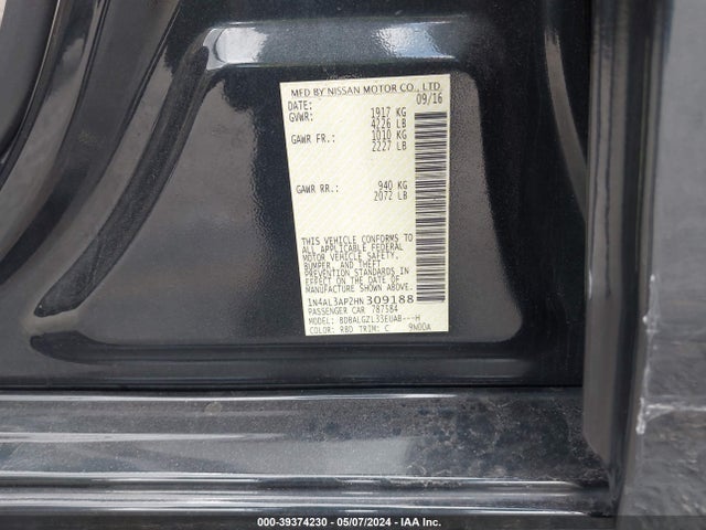Nissan Altima 2.5 S 2017 1N4AL3AP2HN309188 Image 9