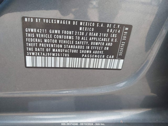 3VW2K7AJ9FM351785 Volkswagen Jetta 2.0l S