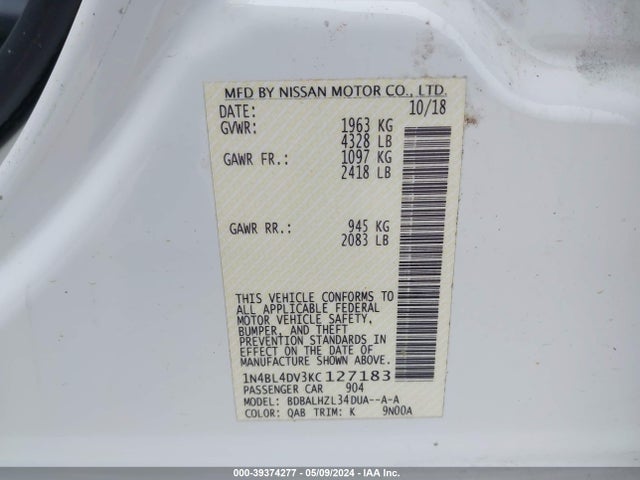 Nissan Altima 2.5 Sv 2019 1N4BL4DV3KC127183 Image 9