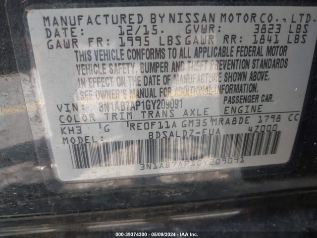 Nissan SENTRA SV 2016 3N1AB7AP1GY209091 Image 9
