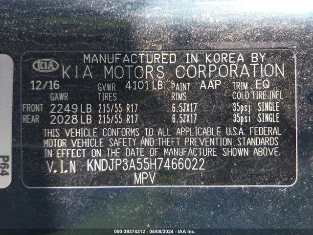 KIA SOUL + 2017 KNDJP3A55H7466022 Image 9