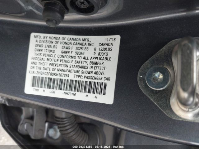 2HGFC2F80KH507264 Honda Civic Sport
