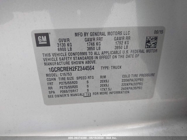 Chevrolet Silverado 1500 1lt 2015 1GCRCREH2FZ344564 Image 9