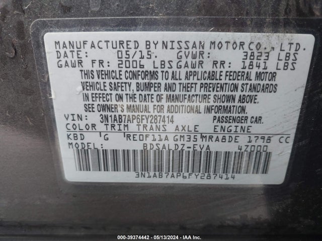 Nissan SENTRA SV 2015 3N1AB7AP6FY287414 Image 9
