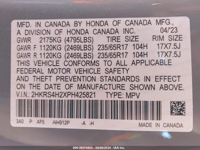 Honda Cr-v Lx Awd 2023 2HKRS4H2XPH425821 Image 9
