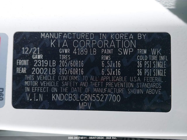 KIA Niro Lxs 2022 KNDCB3LC8N5527700 Image 9
