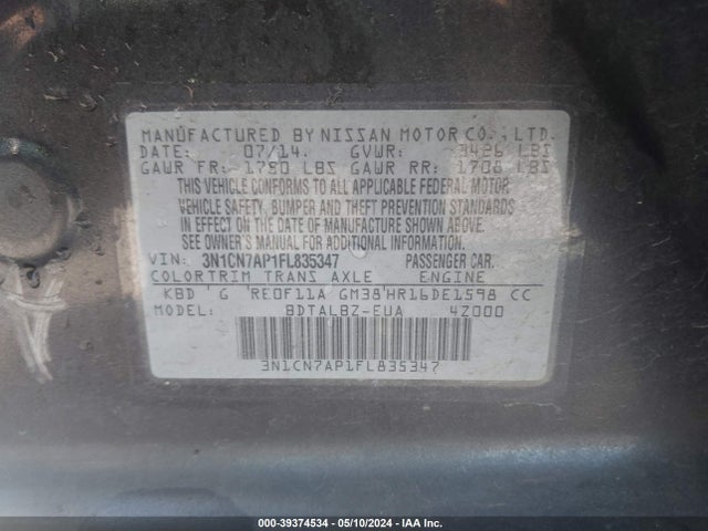 Nissan Versa 1.6 Sv 2015 3N1CN7AP1FL835347 Image 9