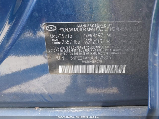 Hyundai SONATA SE 2016 5NPE24AF3GH325815 Image 9
