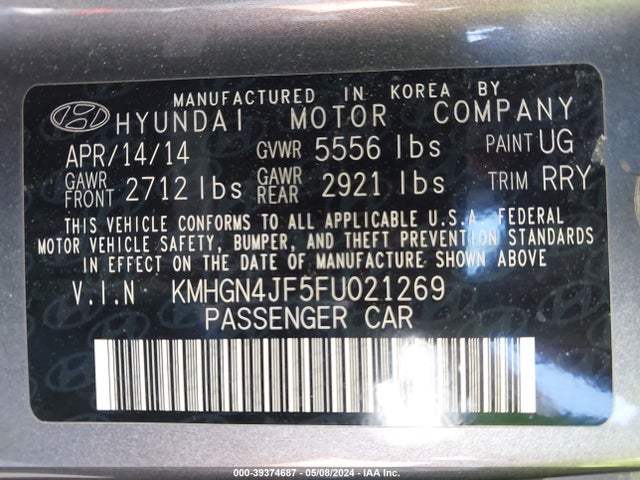 Hyundai Genesis 5.0 2015 KMHGN4JF5FU021269 Image 9