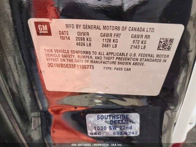 Chevrolet Impala Limited Lt 2015 2G1WB5E33F1109773 Image 9