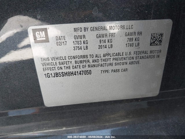 Chevrolet Sonic Ls Auto 2017 1G1JB5SH8H4147050 Image 9