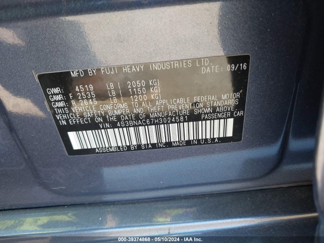 Subaru Legacy 2.5i Premium 2017 4S3BNAC67H3024581 Image 9