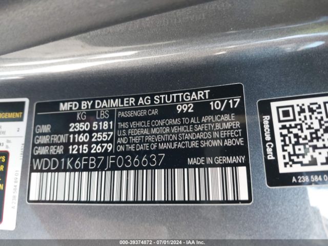 WDD1K6FB7JF036637 Mercedes-Benz E 400