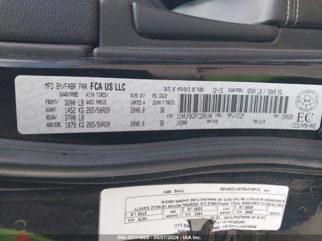 1C4RJFBG3FC224100 Jeep Grand Cherokee Limited