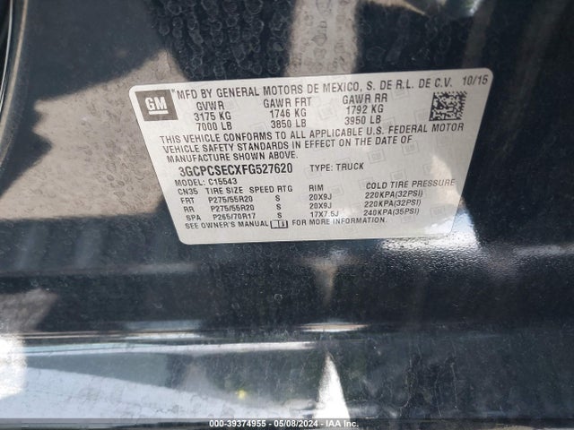 Chevrolet Silverado 1500 1lz 2015 3GCPCSECXFG527620 Image 9