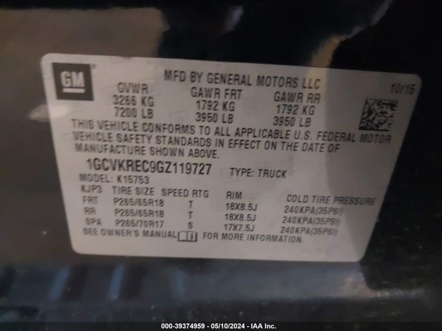 Chevrolet Silverado 1500 1lt 2016 1GCVKREC9GZ119727 Image 9