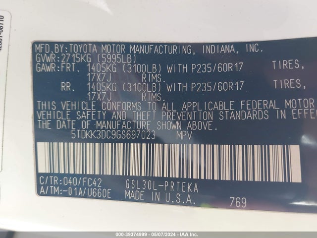 Toyota Sienna Le 8 Passenger 2016 5TDKK3DC9GS697023 Image 9