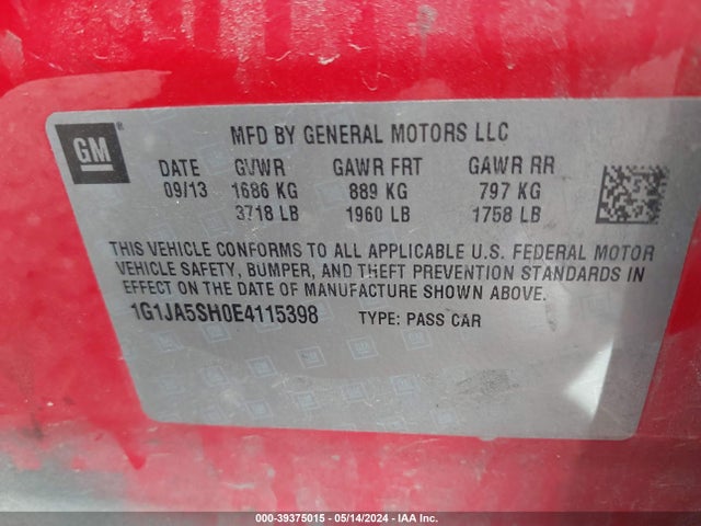 Chevrolet Sonic Ls Auto 2014 1G1JA5SH0E4115398 Image 9